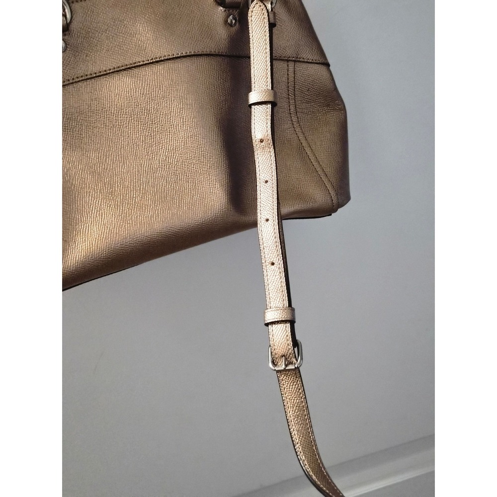 Coach Metallic Champagne Gold Crossgrain Leather Satchel Crossbody Bag - Picture 8 of 12